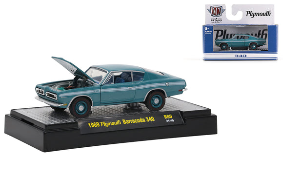 1:64 1969 Plymouth Barracuda 340 -- Teal -- M2 Machines