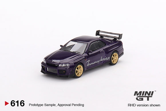 1:64 Nissan Skyline GT-R (R34) Tommykaira R-Z -- Midnight Purple -- Mini GT