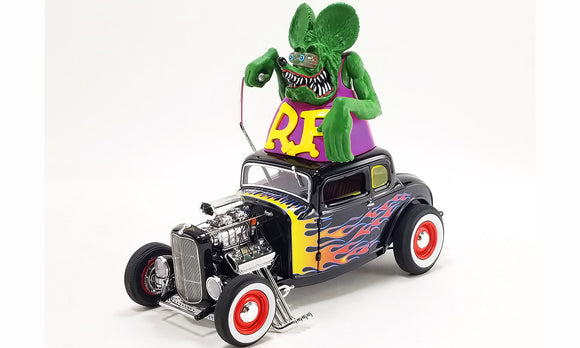 (Pre-Order) 1:18 1932 Ford Blown 5 Window Coupe -- Black w/Rat Fink Figurine -- ACME