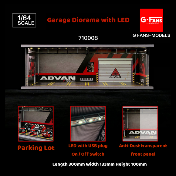 1:64 ADVAN Garage Diorama Display with LEDs -- G-Fans 710008