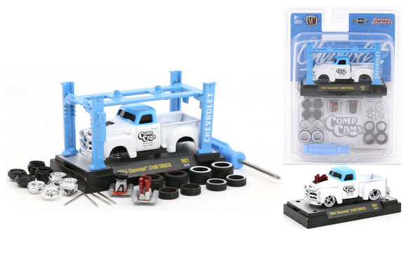 1:64 1954 Chevrolet 3100 Truck -- White/Blue Comp Cams -- M2 Machines Model Kits
