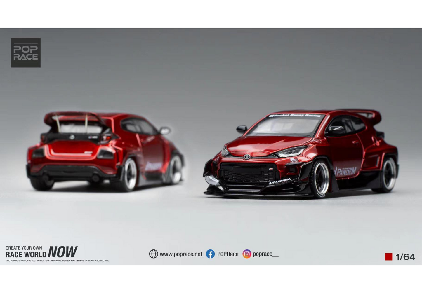 1:64 Toyota GR Yaris Pandem Rocket Bunny -- Metallic Red -- Pop Race 1:64 Toyota GR Yaris Pandem Rocket Bunny -- Metallic Red -- Pop Race