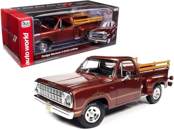 1:18 1979 Dodge D100 Stepside Warlock II -- Canyon Red (Maroon) -- Auto World