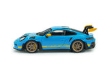 1:43 Porsche 911 (992) GT3 RS 2023 -- Riviera Blue w/Yellow Stripe -- Solido