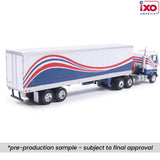 1:64 1976 Ford CL 9000 with Vintage Trailer -- Red / White / Blue -- IXO Models