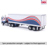 1:64 1976 Ford CL 9000 with Vintage Trailer -- Red / White / Blue -- IXO Models