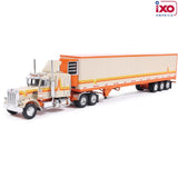 1:64 1973 Peterbilt 359 with Modern Trailer -- Orange / Cream -- IXO Models