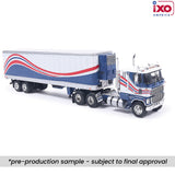 1:64 1976 Ford CL 9000 with Vintage Trailer -- Red / White / Blue -- IXO Models