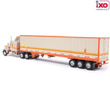 1:64 1973 Peterbilt 359 with Modern Trailer -- Orange / Cream -- IXO Models