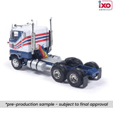 1:64 1976 Ford CL 9000 with Vintage Trailer -- Red / White / Blue -- IXO Models