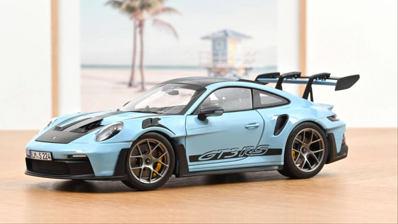 1:18 Porsche 911 (992) GT3 RS Coupe 2022 -- Gulf Blue w/Grey Wheels -- Norev