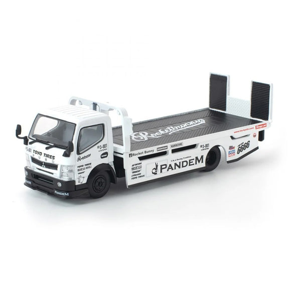 Pre-Order) 1:64 Hino 300 Flatbed Tow Truck PANDEM -- White -- Pop Rac