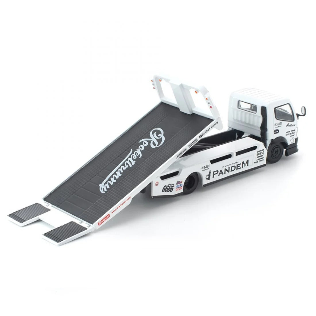 Pre-Order) 1:64 Hino 300 Flatbed Tow Truck PANDEM -- White -- Pop Rac