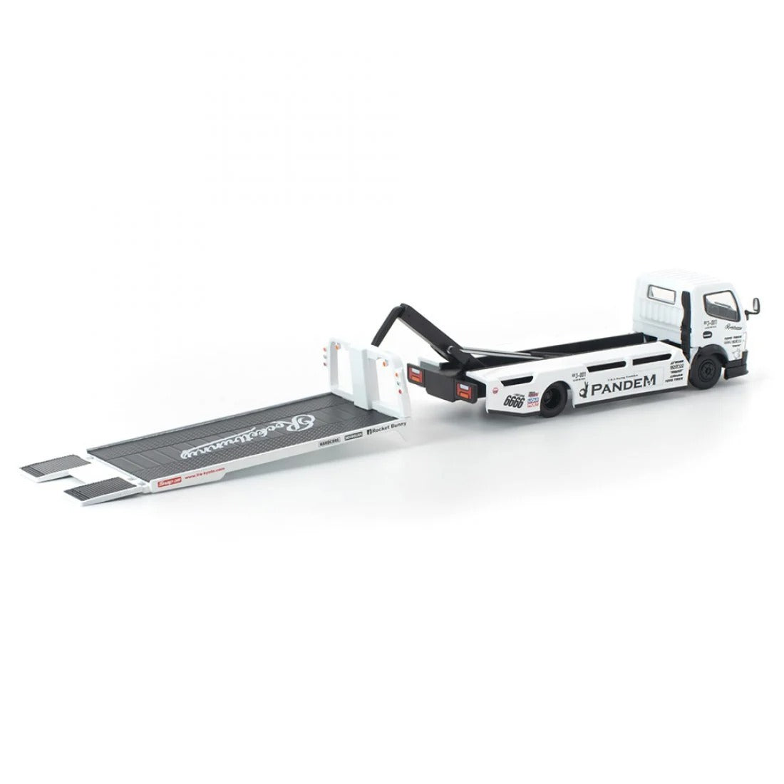 Pre-Order) 1:64 Hino 300 Flatbed Tow Truck PANDEM -- White -- Pop Rac