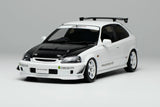 (Pre-Order) 1:18 Honda Civic Type-R (EK9) J's Racing -- White w/CF Bonnet -- Motorhelix M85013
