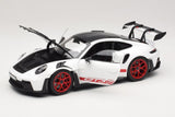 1:18 Porsche 911 (992) GT3 RS Weissach Package -- White / Pyro Red -- Norev