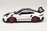 1:18 Porsche 911 (992) GT3 RS Weissach Package -- White / Pyro Red -- Norev