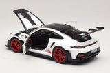 1:18 Porsche 911 (992) GT3 RS Weissach Package -- White / Pyro Red -- Norev