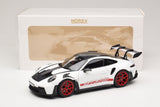 1:18 Porsche 911 (992) GT3 RS Weissach Package -- White / Pyro Red -- Norev