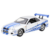 1:32 Brian's Nissan Skyline R34 GT-R -- Silver/Blue -- Fast & Furious JADA