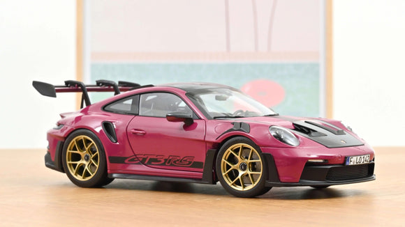 1:18 Porsche 911 (992) GT3 RS Weissach -- Ruby Star Red w/Gold Wheels -- Norev