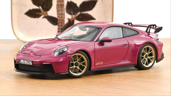 1:18 Porsche 911 (992) GT3 Coupe 2021 -- Ruby Star Red w/Gold Wheels -- Norev