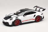 1:18 Porsche 911 (992) GT3 RS Weissach Package -- White / Pyro Red -- Norev