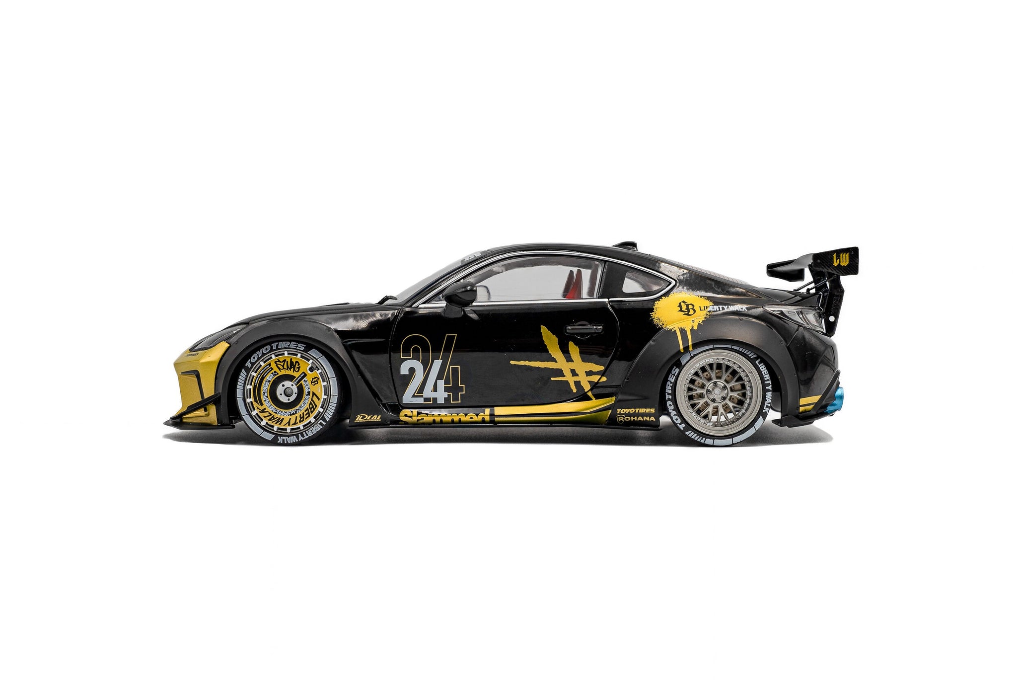 1:18 Toyota GR86 Liberty Walk -- #24 Black/Gold -- Solido