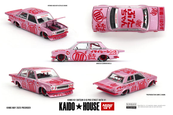 (Pre-Order) 1:64 Datsun 510 Pro Street Buta V1 -- Pink Pig Tribute -- Kaido House x Mini GT KHMG161