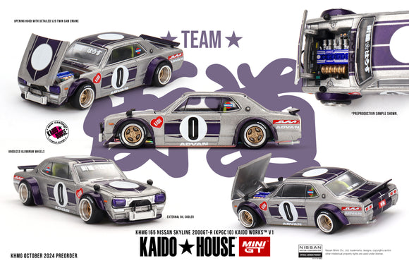 (Pre-Order) 1:64 Nissan Skyline GT-R (KPGC10) Kaido Works V1 -- KaidoHouse x Mini GT KHMG165