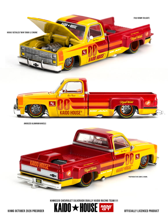 1:64 Chevrolet Silverado Dually on Fire V2 -- Kaido House x Mini GT KH