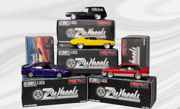 1:64 (Set of 4) Red Bellies -- Oz Wheels 2025 Diecast Expo -- VK, BA, XA, HJ