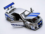 1:24 Brian's Nissan Skyline R34 GT-R -- Silver/Blue -- Fast & Furious JADA