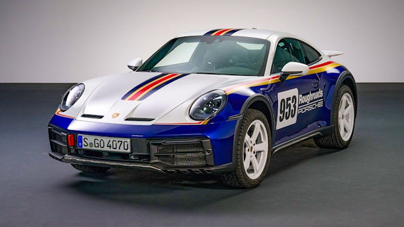 (Pre-Order) 1:18 Porsche 911 (992) Rally Dakar Roughroads Coupe -- White/Blue -- Norev