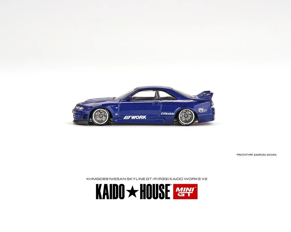 1:64 Nissan Skyline GT-R (R33) Works V2 Blue -- Kaido House x Mini GT