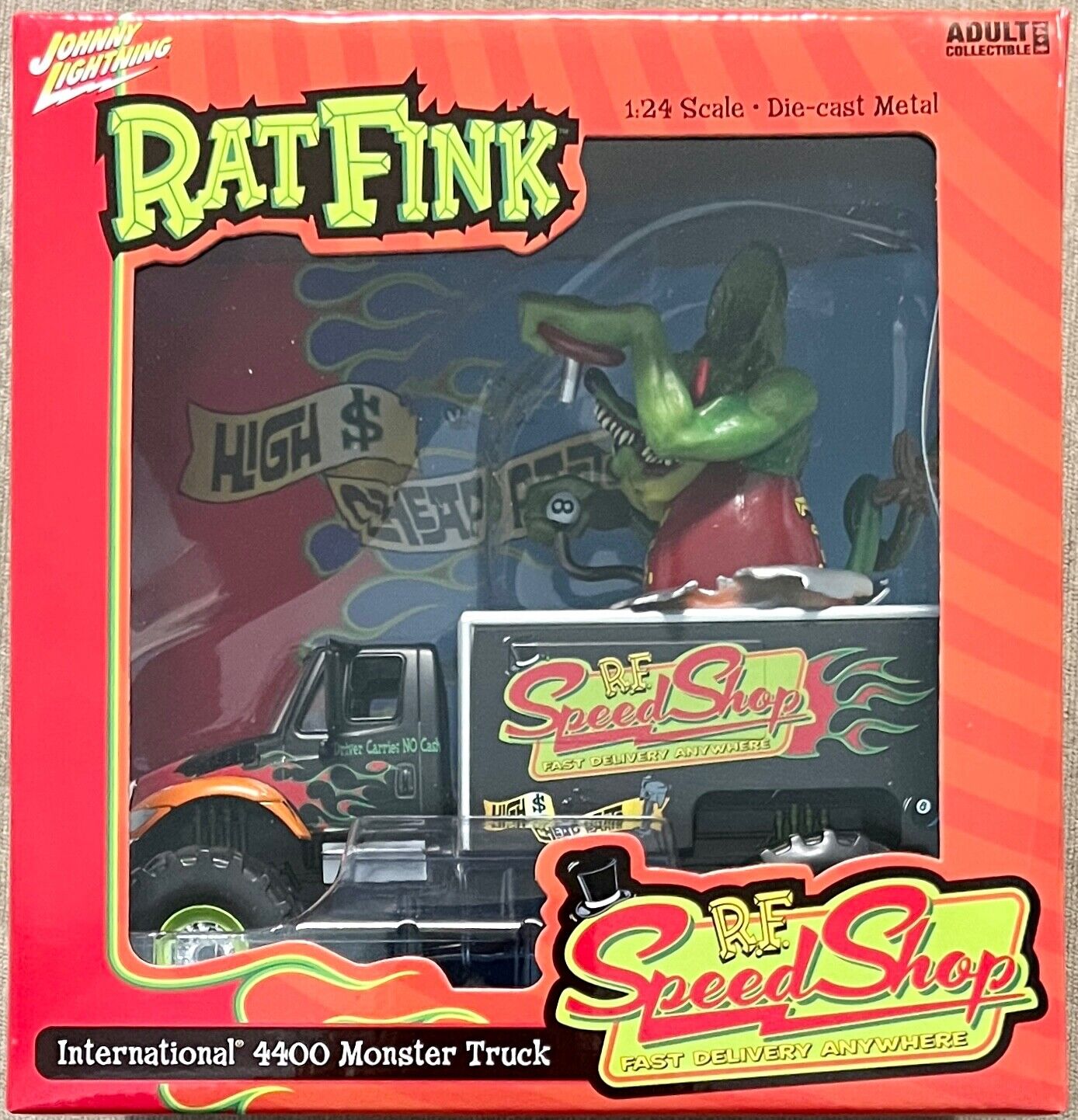 INTERNATIONAL 4400 MONSTER TRUCK RAT FINK shops 1/24 DIECAST JOHNNY LIGHTNING JL24009