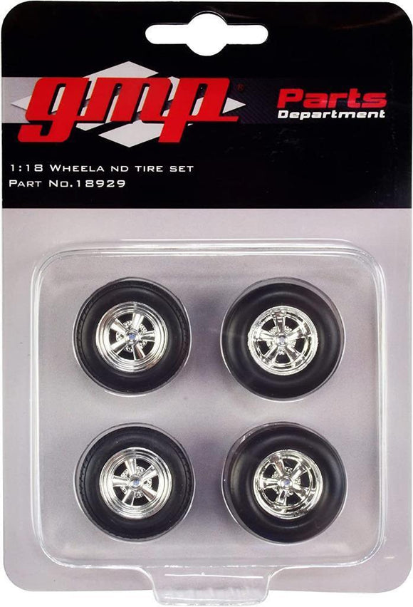 1:18 Cragar Style Drag Wheel & Tyre Set -- Chrome -- GMP