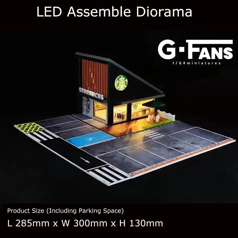 1:64 Starbucks w/Parking Lot Diorama Display with LEDs -- G-Fans 71002