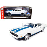 1:18 1972 Ford Mustang Sprint -- White w/ Blue Stripes -- American Muscle