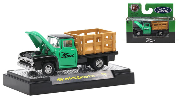 1:64 1956 Ford F-100 Stakebed Truck -- Green/Black -- M2 Machines Auto-Thentics
