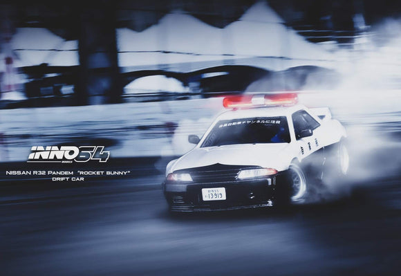 1:64 Nissan Skyline GT-R R32 Pandem -- Japan Police Livery Drift Car -- INNO64