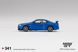 1:64 Nissan Skyline GT-R (R34) V-Spec II -- Bayside Blue -- Mini GT