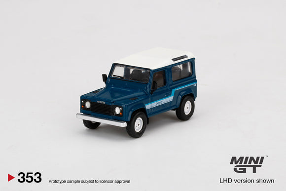 1:64 Land Rover Defender 90 County Wagon -- Stratos Blue -- Mini GT