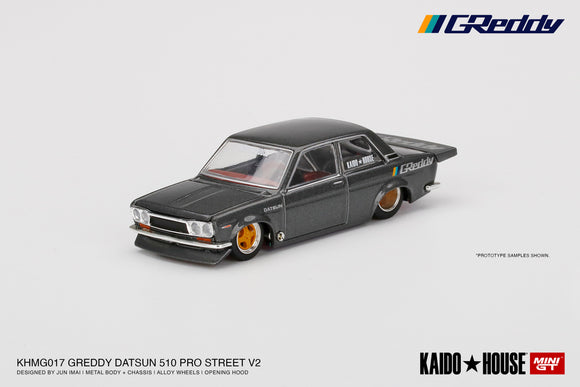 1:64 Datsun 510 Pro Street -- GREDDY Gun Metal Grey -- KaidoHouse x Mini GT 017