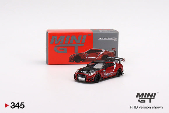 1:64 Nissan GT-R R35 Type 2, Rear Wing ver 3, Red, LB Work Livery 2.0 -- Mini GT