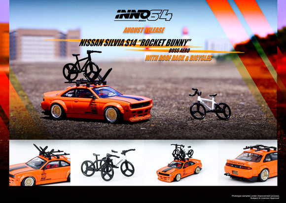 1:64 Nissan Silvia S14 Rocket Bunny Boss Aero w/Roof Rack and Bicycles -- INNO64