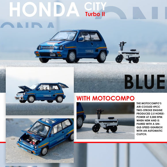 1:64 Honda City Turbo II w/Motocompo -- Blue w/Stripes -- INNO64