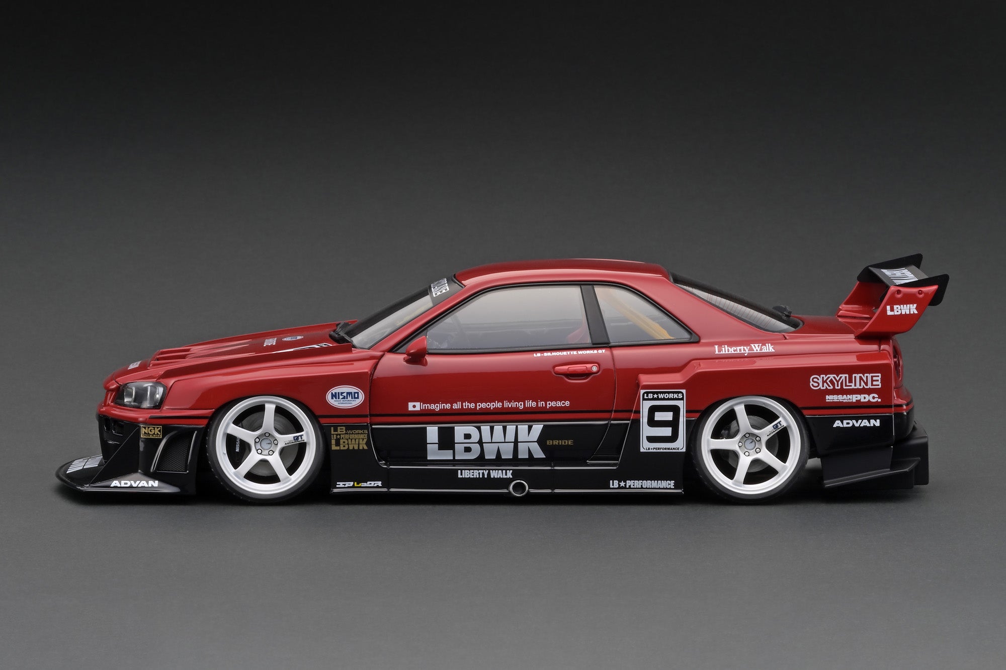 1:18 LBWK Nissan E-R34 Silhouette Skyline GTR Liberty Walk Red - Ignit