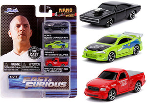 Fast & Furious -- JADA Nano Set -- Dom's Charger, Brian's Eclipse & F-150 Lightn