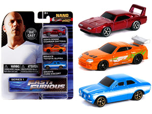 Fast & Furious -- JADA Nano Set -- Dom's Charger, Brian's Supra & Escort